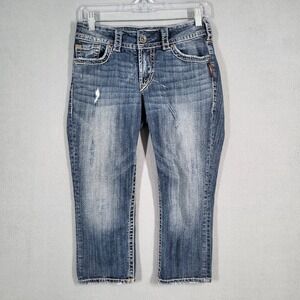 Silver Jeans Womens 27‎ Blue Distressed Suki Surplus Capri Jeans